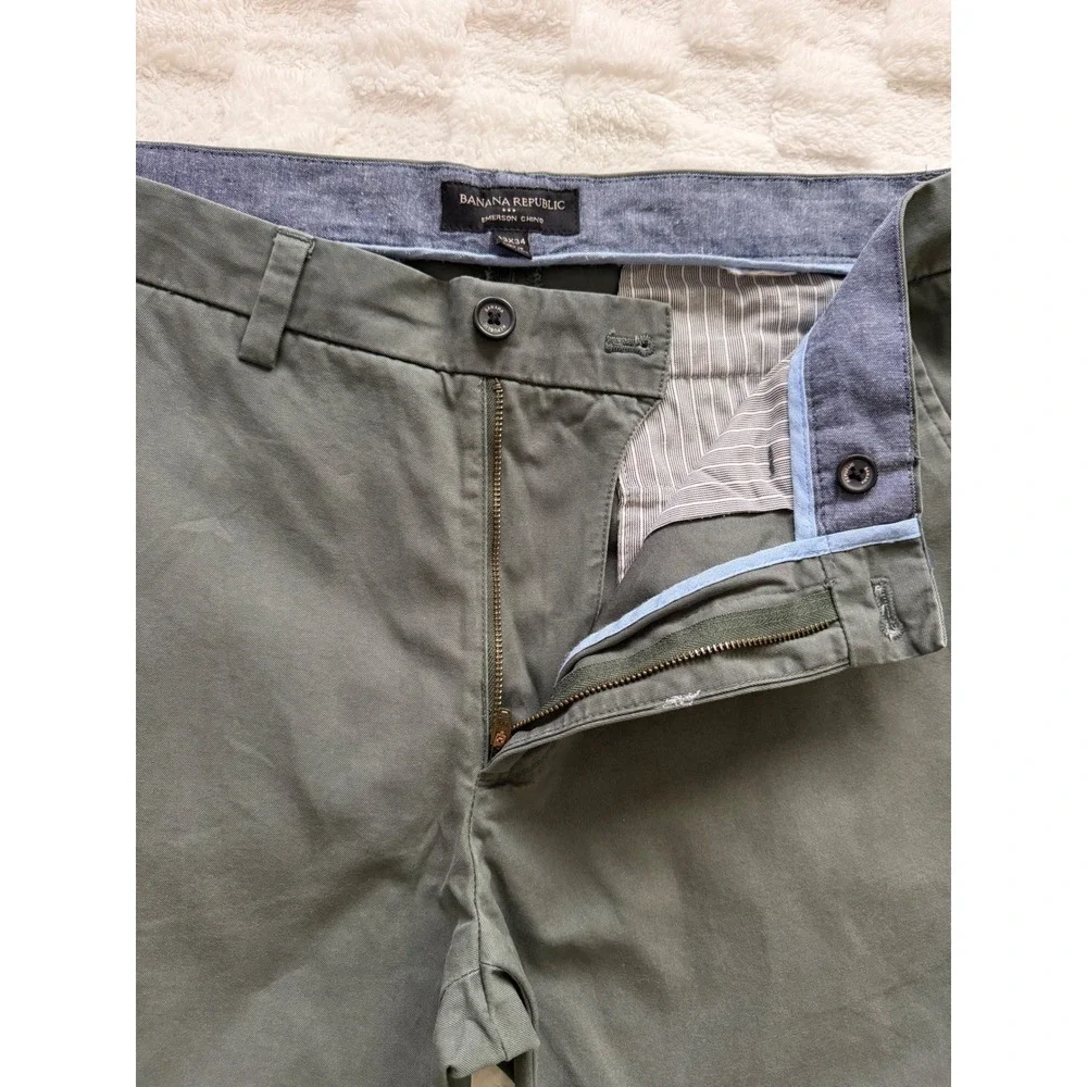 Banana Republic Emerson Chino Mens 33x34 Olive Green 100% Cotton Pants EUC